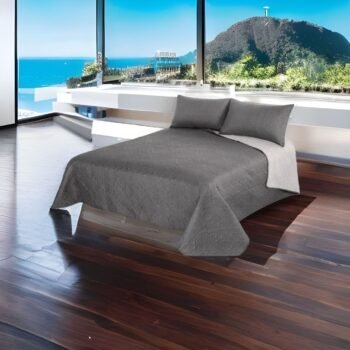 Colcha cama verano Reversible, en Gris. Alejandría Termo sellado asegura y Garantiza su Durabilidad al lavado. Cuadrantes de Regalo 50 x 70cm.
