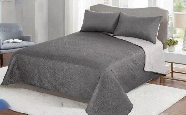 Colcha cama verano Reversible, en Gris. Alejandría Termo sellado asegura y Garantiza su Durabilidad al lavado. Cuadrantes de Regalo 50 x 70cm.