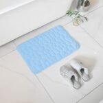 Alfombra Baño En Azulón Antideslizante Alfombra Suave Absorbente Color Sólido con Dibujo Geométrico para Baño Dormitorio Pasillo Sala de Estar Cocina, Hay dos Medidas (40 x 60 cm y 50 x 70 cm)