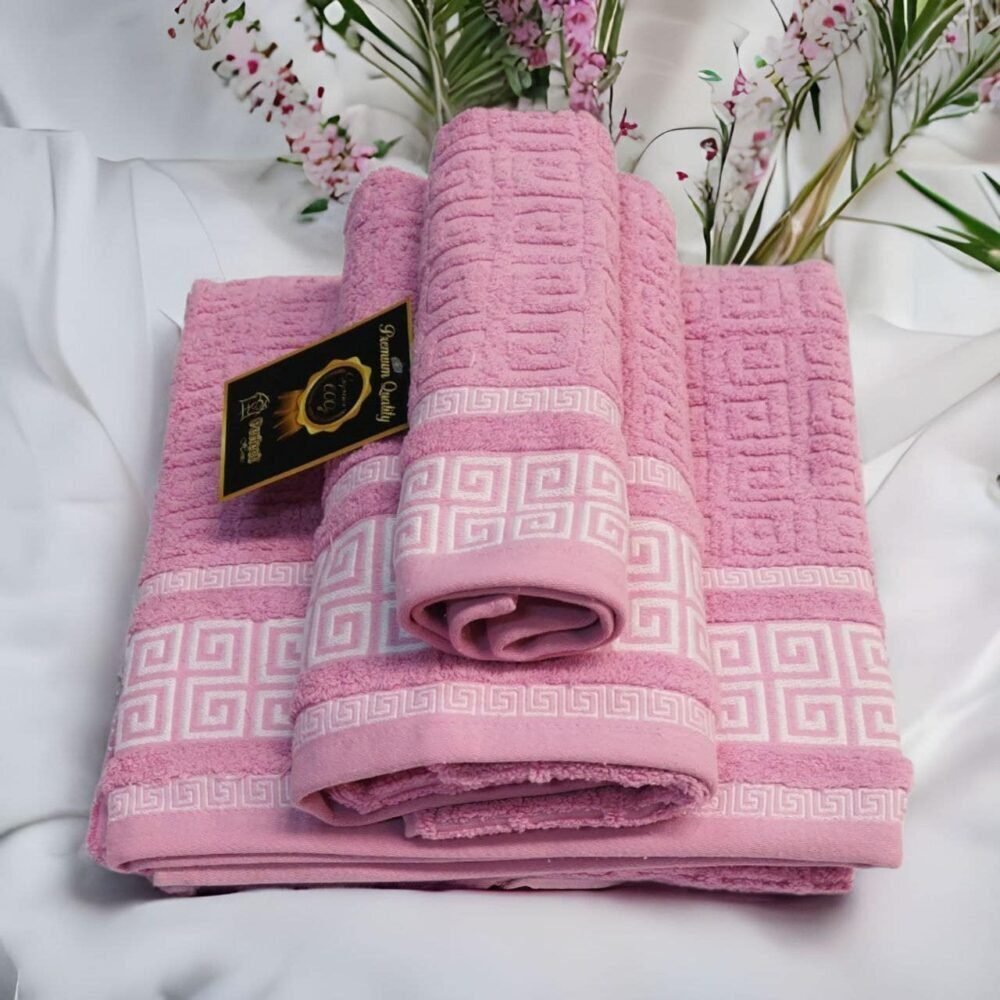 Toallas de baño de %100 algodón Portugués de alta calidad Juego de toallas Grego en Rosa gruesas y duraderas de 600g