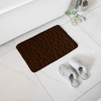 Alfombra Baño Color Sólido Marrón Antideslizante Alfombra Suave Absorbente con Dibujo Geométrico para Baño Dormitorio Pasillo Sala de Estar Cocina Hay dos Medidas (40 x 60 cm y 50 x 70 cm).