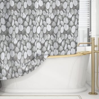 Cortina de baño impermeable y bañera , Resistente al Moho, Anti Moho y Impermeables 100% Polyester Modelo, Piedra en Gris Oscuro.
