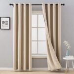 Cortinas opacas beis lisa Súper Suave para Dormitorio Sala Habitación ,con 8 Ojales acero.