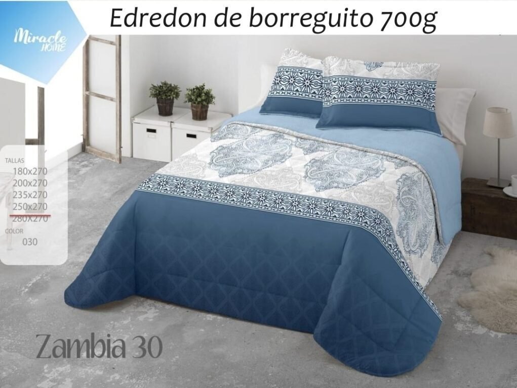 Edredón Nórdico de Invierno ZAMBIA 30 en Sedalina y Sherpa de 700 g - Colcha de invierno Azul para Cama 135/150 cm- 240x270cm.