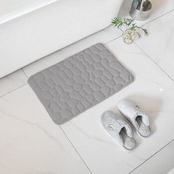 Alfombra Baño Color Sólido Gris Antideslizante Alfombra Suave Absorbente con Dibujo Geométrico para Baño Dormitorio Pasillo Sala de Estar Cocina Hay dos Medidas (40 x 60 cm y 50 x 70 cm).