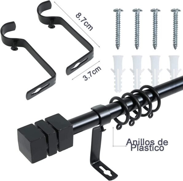 Barra Extensible para Cortina Negra 19-16mm + Soportes