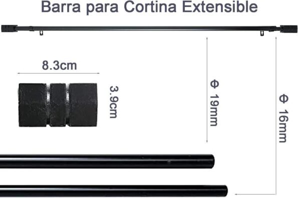 Barra Extensible para Cortina Negra 19-16mm + Soportes