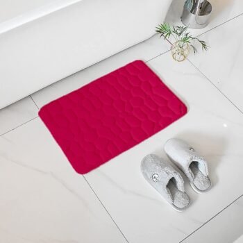 Alfombra Baño Color Sólido Fucsia Antideslizante Alfombra Suave Absorbente con Dibujo Geométrico para Baño Dormitorio Pasillo Sala de Estar Cocina Hay dos Medidas (40 x 60 cm y 50 x 70 cm).