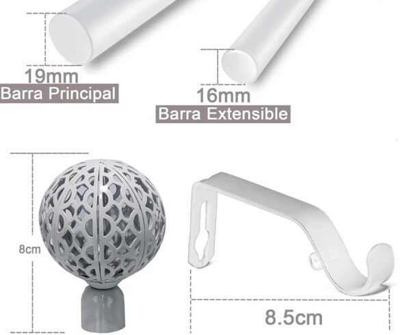 Barra Extensible Blanca para Cortina Estilo Rústico 19-16mm