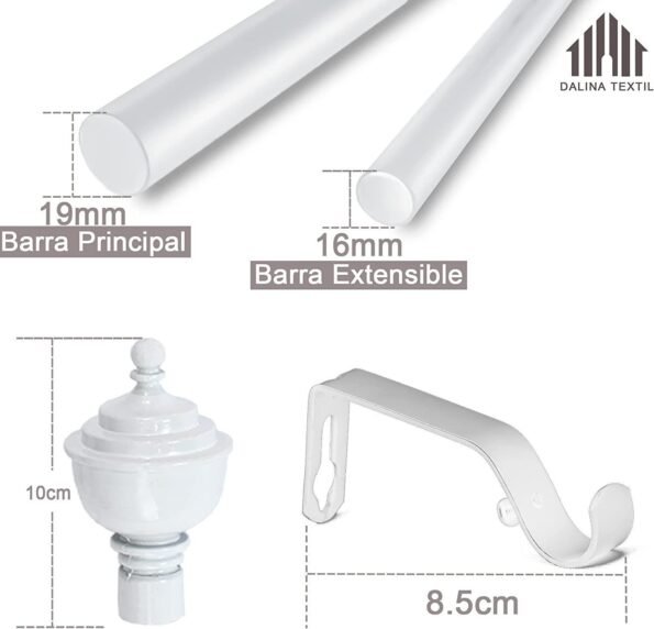 Barra Extensible Blanca Estilo Rústico 19-16mm + Soportes