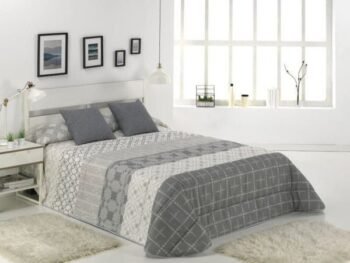 Edredón conforter invierno Estampado ADYRA Gris con Presilla de botón en Las Esquinas y caída de 50cm para Mejor Ajuste de la Cama.