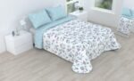 Colcha bouti marca Victorio & Lucchino cosida reversible cubre cama con Fundas 50x70 cm modelo Vera Color Celeste para primavera / verano / otoño