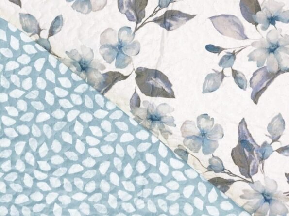 Colcha bouti marca Victorio & Lucchino cosida reversible cubre cama con Fundas 50x70 cm modelo Vera Color Celeste para primavera / verano / otoño