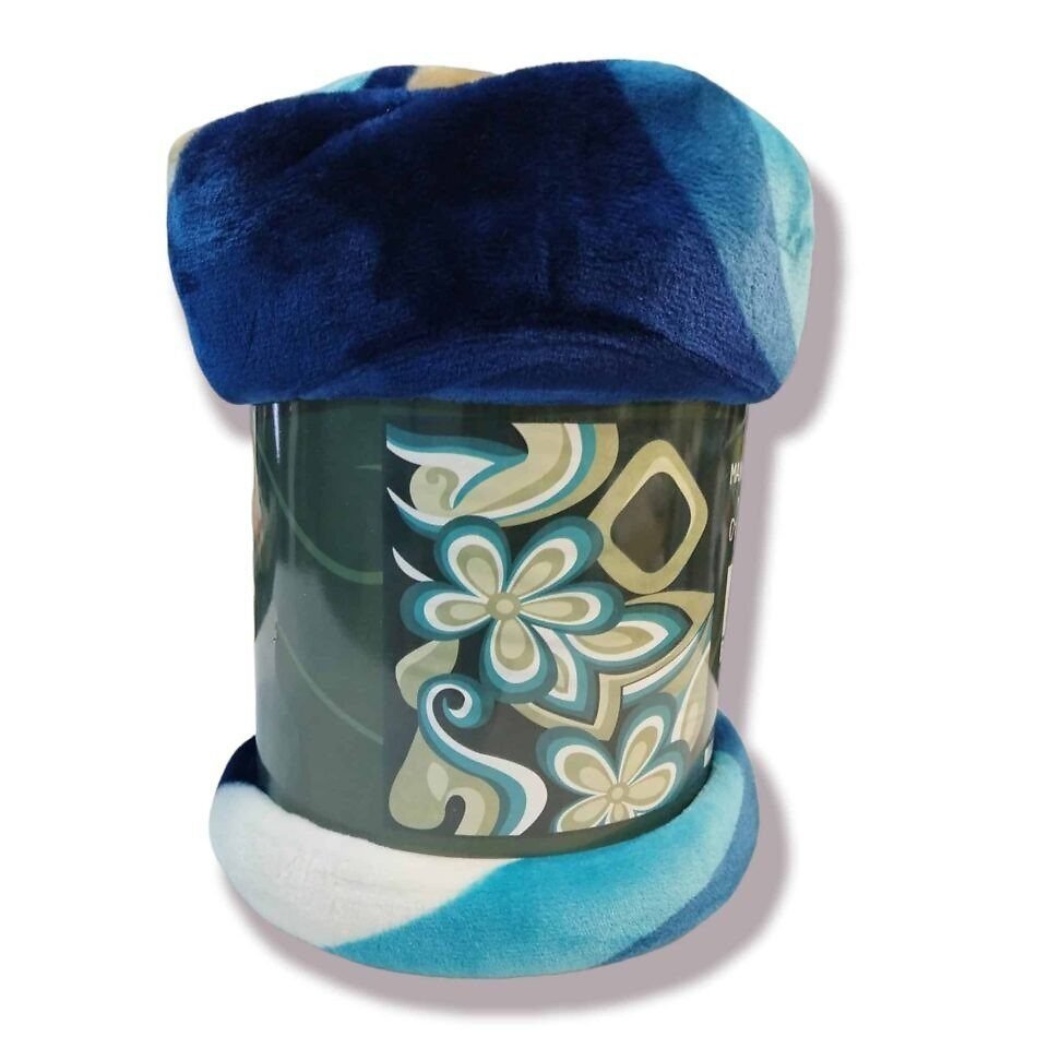 Manta Terciopelo Sofá y Cama de otoño e invierno. Manta Térmica tacto suave de 220 x 240 cm modelo 04 color Azul y Beige de 360g/m2