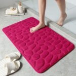 Alfombra Baño Color Sólido Fucsia Antideslizante Alfombra Suave Absorbente con Dibujo Geométrico para Baño Dormitorio Pasillo Sala de Estar Cocina Hay dos Medidas (40 x 60 cm y 50 x 70 cm).