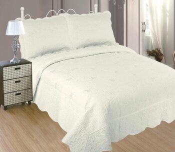 Colcha bouti Cama (P-2611) Cubrecama Bordada Cosida con Fundas para Primavera/Verano/otoño, Blanco roto.