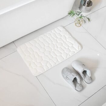 Alfombra Baño Color Sólido Blanco Antideslizante Alfombra Suave Absorbente con Dibujo Geométrico para Baño Dormitorio Pasillo Sala de Estar Cocina Hay dos Medidas (40 x 60 cm y 50 x 70 cm).
