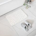 Alfombra Baño Color Sólido Blanco Antideslizante Alfombra Suave Absorbente con Dibujo Geométrico para Baño Dormitorio Pasillo Sala de Estar Cocina Hay dos Medidas (40 x 60 cm y 50 x 70 cm).