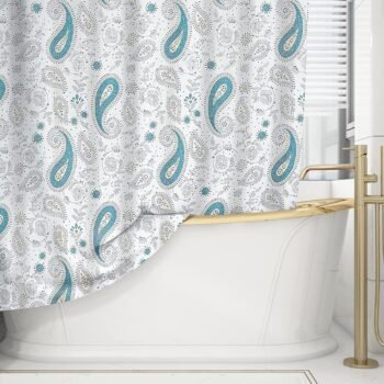 Cortina de baño impermeable y bañera Modelo Cachi mil en Azul, Resistente al Moho, Anti Moho y Impermeables 100% Polyester
