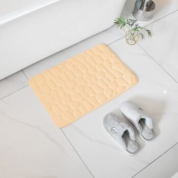 Alfombra Baño Color Sólido Beis claro Antideslizante Alfombra Suave Absorbente con Dibujo Geométrico para Baño Dormitorio Pasillo Sala de Estar Cocina Hay dos Medidas (40 x 60 cm y 50 x 70 cm).