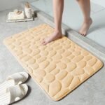 Alfombra Baño Color Sólido Beis claro Antideslizante Alfombra Suave Absorbente con Dibujo Geométrico para Baño Dormitorio Pasillo Sala de Estar Cocina Hay dos Medidas (40 x 60 cm y 50 x 70 cm).