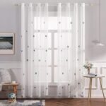 Cortina visillo Translucido Bordado de Dormitorio Infantil o Juvenil con Ojales Plateados para Sala Estar Habitación Patrón  Estrella140x260cm Azul