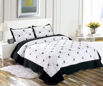 Colcha bouti Cama (2611- negro) Cubrecama Bordada Cosida con Fundas para Primavera/Verano/otoño, Blanco y Negro .