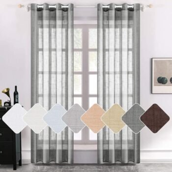 Cortinas Translúcida 140x260cm Gris ,Visillos para Ventanas Puertas de Salón Habitación Dormitorio.