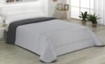 Edredón Nórdico cama reversible 300 gm color Gris claro / Gris oscuro de fibra hueca virgen siliconada Todo cosido en una sola pieza.