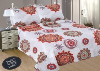 Colcha Bouti cosida reversible, (2632) Estampada cosida, Mandala Naranja.
