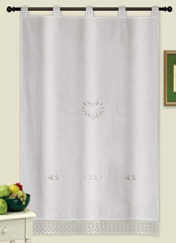Cortina corta rustica de cocina y baño ( R1037 )bordada, clásica de la toda la vida, Bordados Florales, máxima calidad  muy duradera.