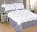 Colcha bouti Cama Cubre cama Bordada Cosida con Fundas para Primavera/Verano/otoño, (N-2611)  Gris.