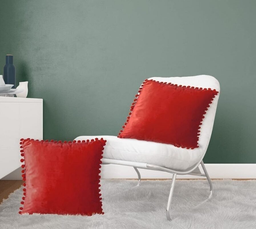 Fundas cojines sólido en color rojo, Terciopelo con Pelota Decorativa para Sofá Cama Sala de Estar.