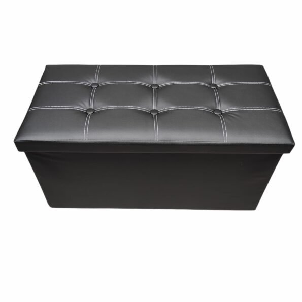 Baúl Puff pulí piel Taburete para almacenaje Plegable en Negro, 76 x 38 x 38 cm.