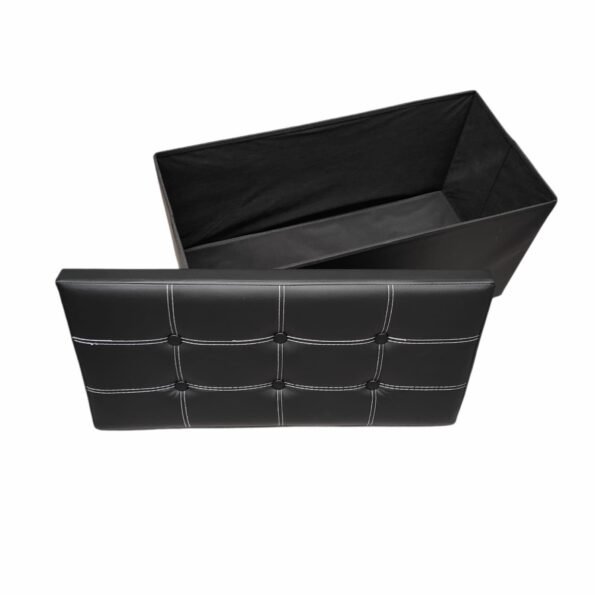 Baúl Puff pulí piel Taburete para almacenaje Plegable en Negro, 76 x 38 x 38 cm.