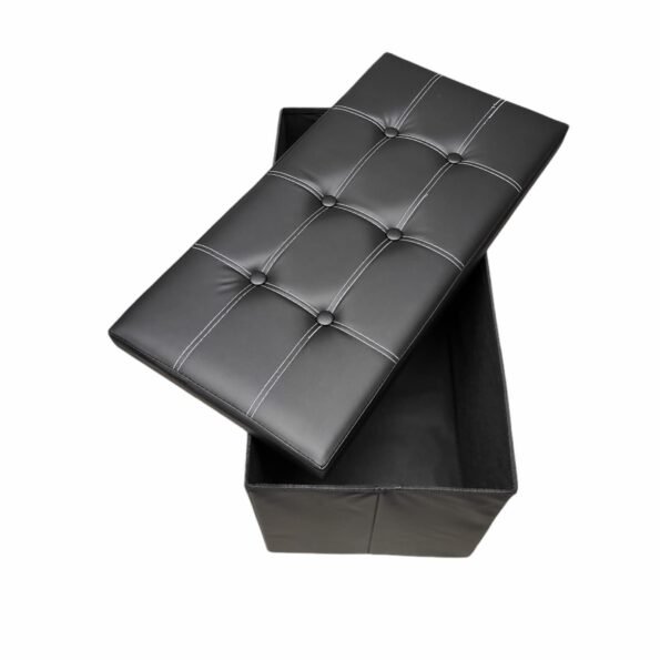 Baúl Puff pulí piel Taburete para almacenaje Plegable en Negro, 76 x 38 x 38 cm.