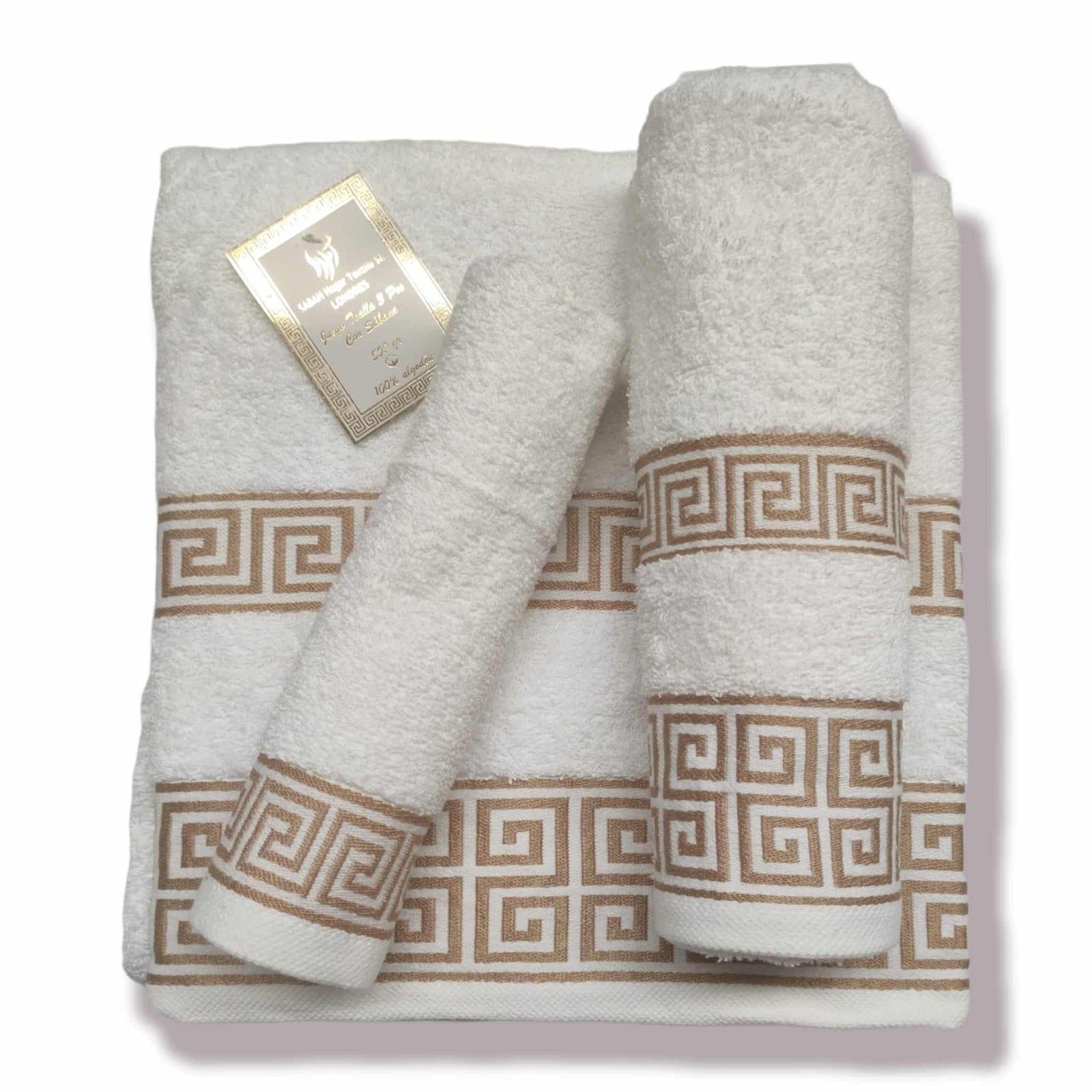 Toallas Baño Rizo 500 gr algodón %100 juego de 3 piezas, modelo Londres color Blanco hecho en España