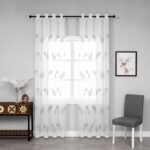 Cortina ventanas Dormitorio, Sala ,Habitación , Salón traslucida Fino bordado en pluma Gris con 8 Ojales de Acero.