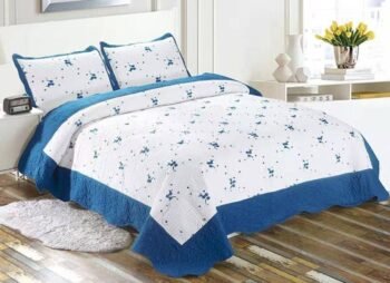 Colcha bouti Cama Cubrecama Bordada Cosida con Fundas para Primavera/Verano/otoño,  (2611) Azulón.