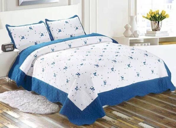 Colcha bouti Cama Cubrecama Bordada Cosida con Fundas para Primavera/Verano/otoño, (2611) Azulón.