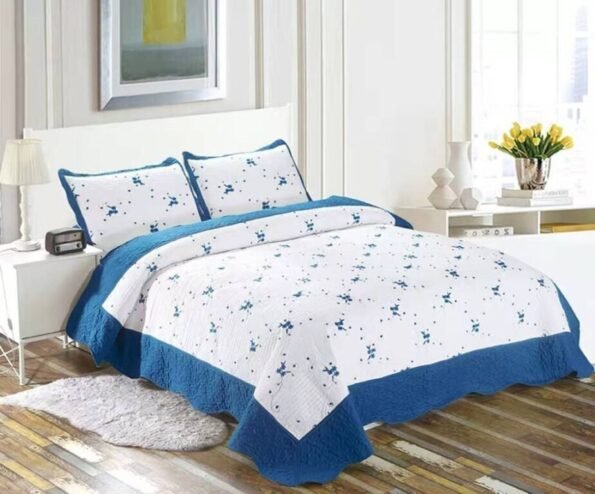 Colcha bouti Cama Cubrecama Bordada Cosida con Fundas para Primavera/Verano/otoño, (2611) Azulón.