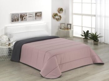 Edredón nórdico cama liso Gris/Rosa reversible bicolor de 300gms con largo de 270cm.