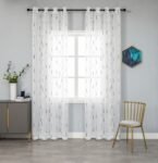 Cortina Visillo Blanco con Hilos Negros 140x260cm – 8 Ojales de Acero para Salón y Dormitorio.