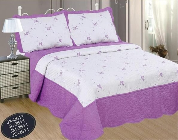 Colcha bouti Cama (J-2611) Cubrecama Bordada Cosida con Fundas para Primavera/Verano/otoño, Lila.