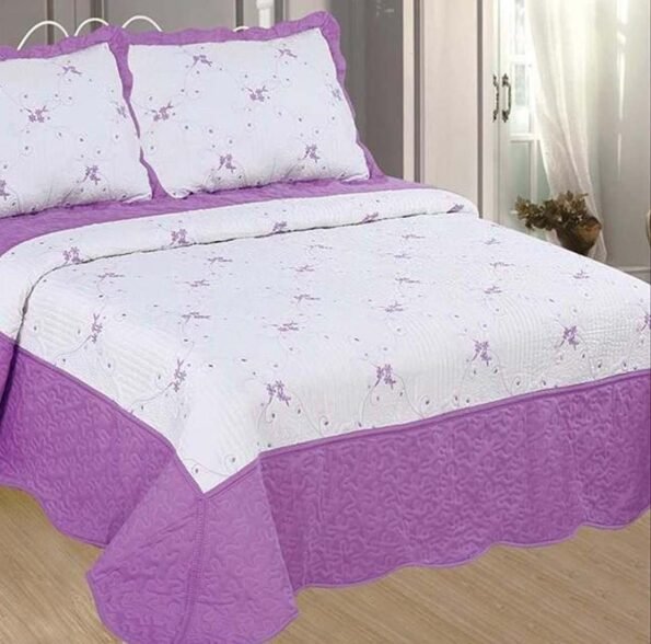 Colcha bouti Cama (J-2611) Cubrecama Bordada Cosida con Fundas para Primavera/Verano/otoño, Lila.