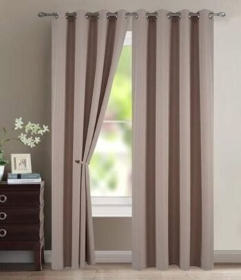 Cortina de tela semi opaca en lisa color/ Arena  para salón ,dormitorios, sala con 8 ollas de acero.