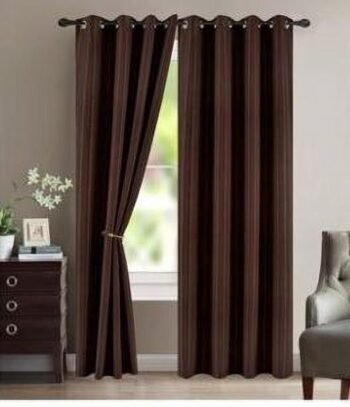Cortina de tela semi opaca en lisa color/ Marrón para salón ,dormitorios, sala con 8 ollas de acero.