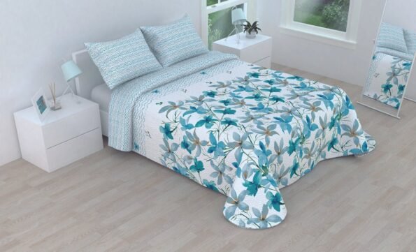Colcha para cama bouti Cosida reversible Cubre con Fundas para Primavera/Verano/otoño,MAYCA-AQUA-(70501).