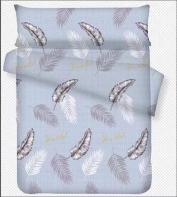funda nórdica Juego de 3 piezas completo Diseño plumas celeste Tejido 50% algodón, 50% poliéster
