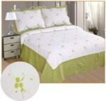 Colcha para Cama Cubrecama Bordada Cosida con Fundas para Primavera/Verano/otoño, (O-2611)  Verde.
